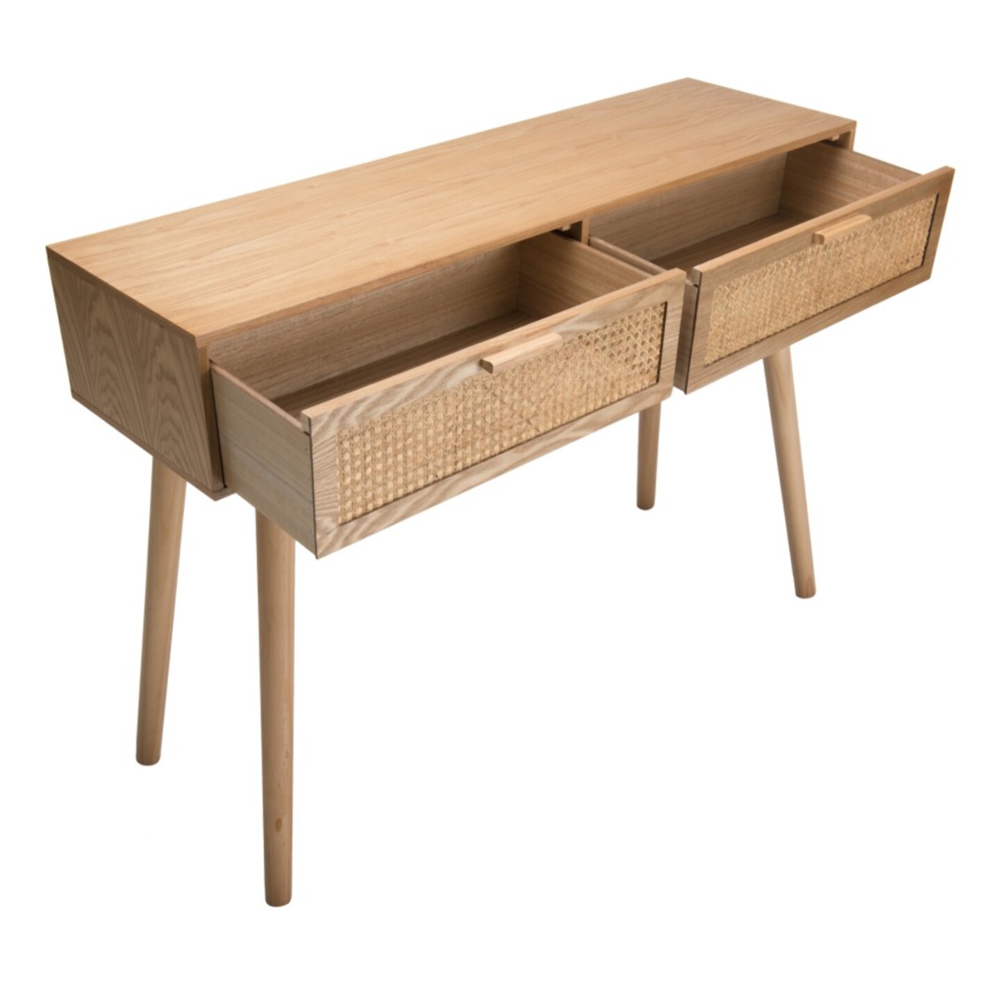 RODRIGO - Console couleur naturelle 2 tiroirs bois cannage