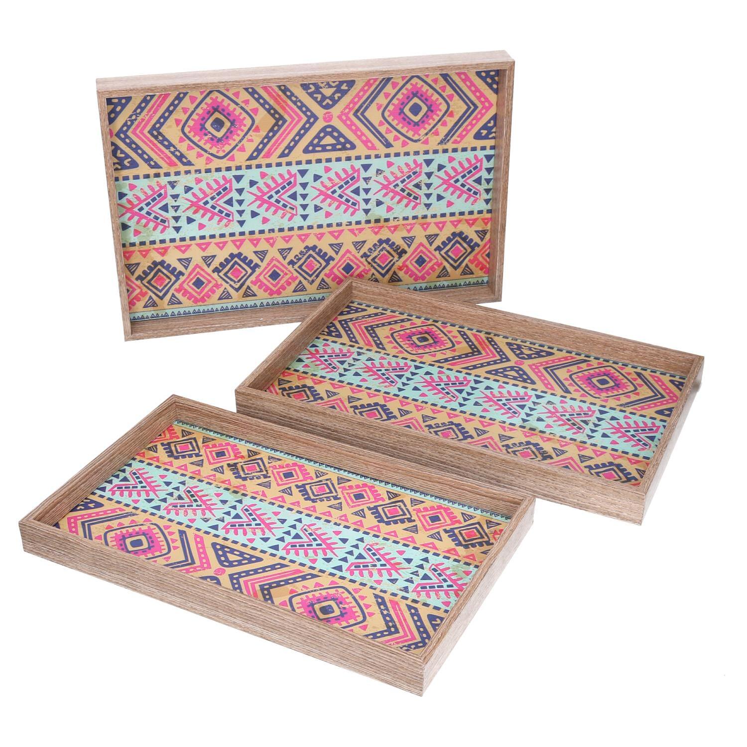 Set di 3 vassoi in legno arancione rettangolare cm45x30h4