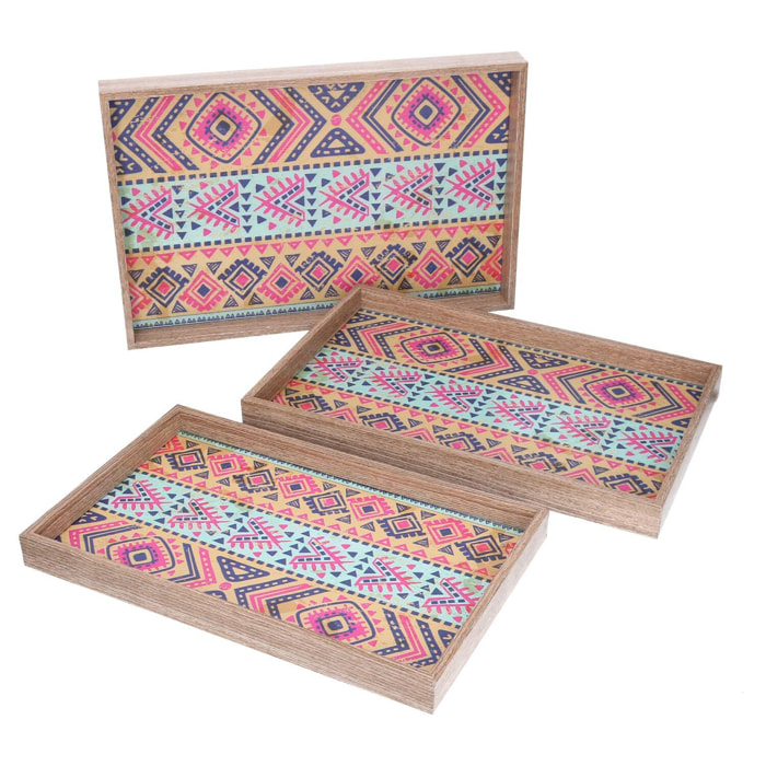 Set di 3 vassoi in legno arancione rettangolare cm45x30h4