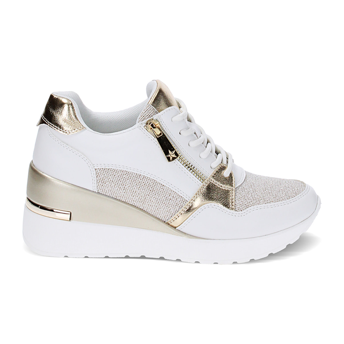 Sneakers bianco/oro, zeppa 7 cm