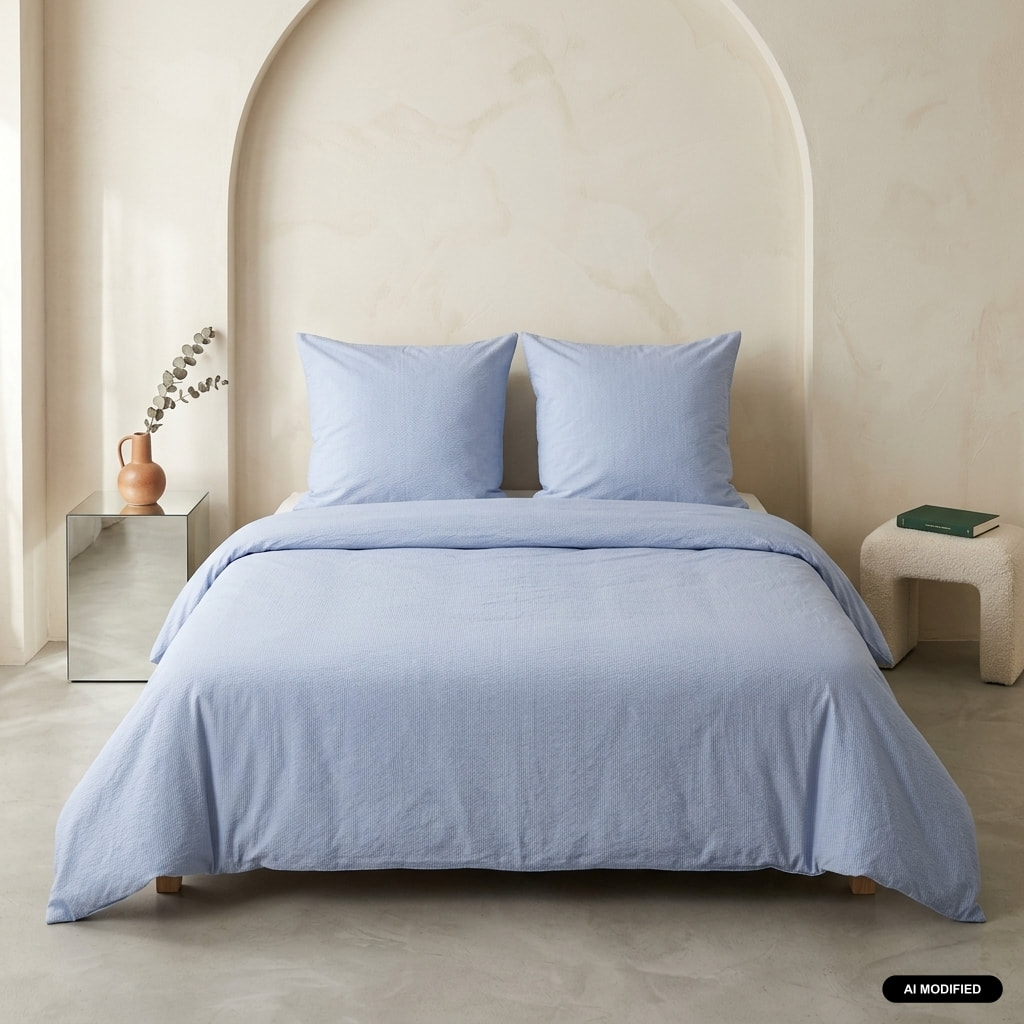 Parure de lit microfibre rayures bleu LANNA