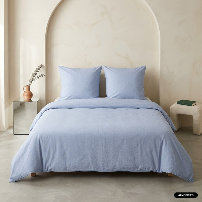 Parure de lit microfibre rayures bleu LANNA