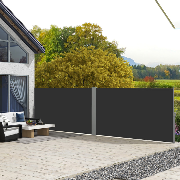 Double store latéral brise-vue paravent rétractable dim. 6L x 1,60H m polyester anti-UV haute densité noir