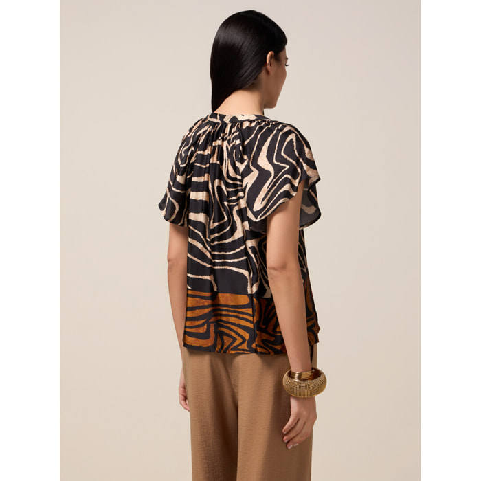 Oltre - Blusa de satén estampada - Marrón