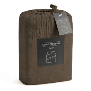 COMPLETO LETTO WATER WASHED, 100% Microfibra, No Stiro - MARRONE