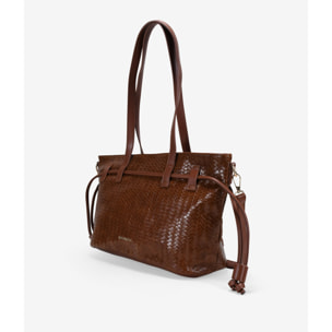 Bolso tote cuero con trenzado y cremallera