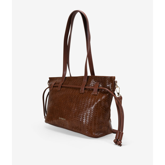 Bolso tote cuero con trenzado y cremallera
