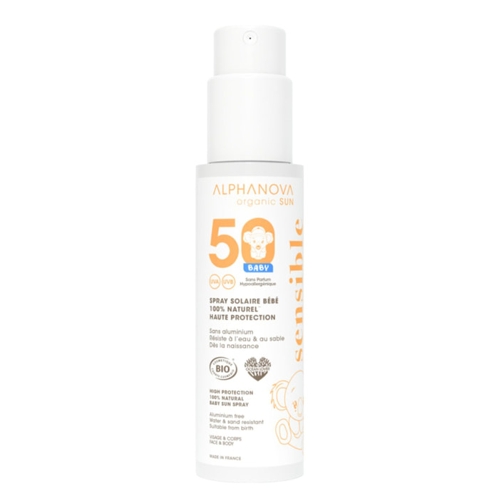 Bébé SPF50 - Spray Solaire Bébé 100% Naturel Bio