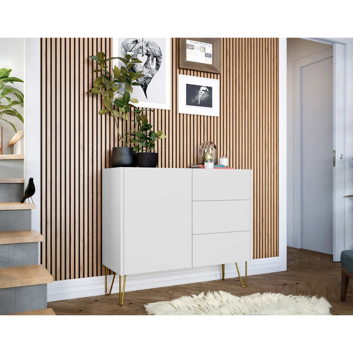 Cali - buffet bas - effet marbre - 97 cm - Blanc / Doré