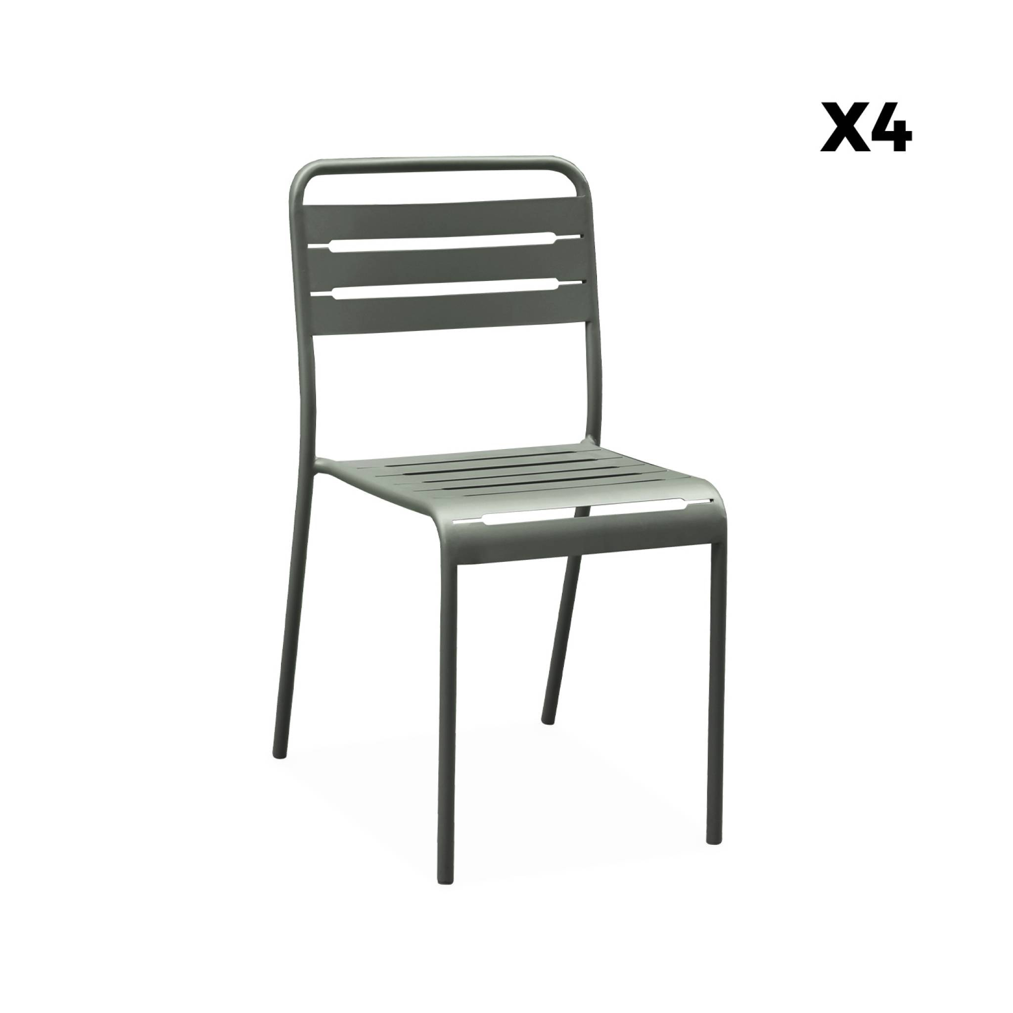 Table de jardin métal + 6 assises kaki. acier traitement anti rouille
