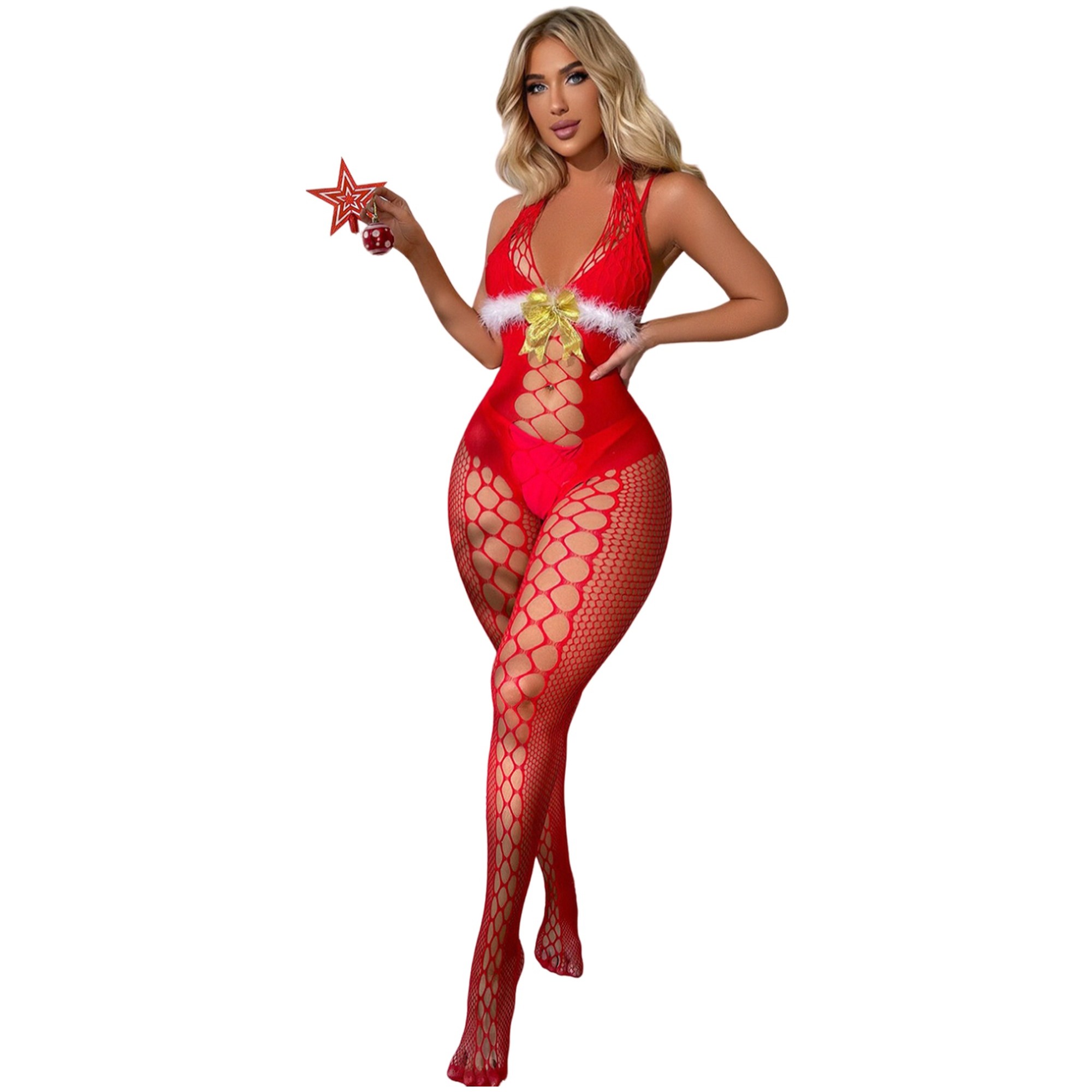 Bodystocking de malla fina color rojo