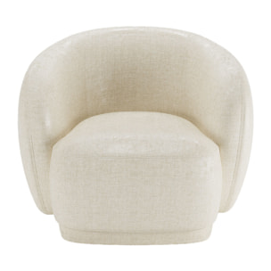 Fauteuil design demi-tonneau en velours vintage crème