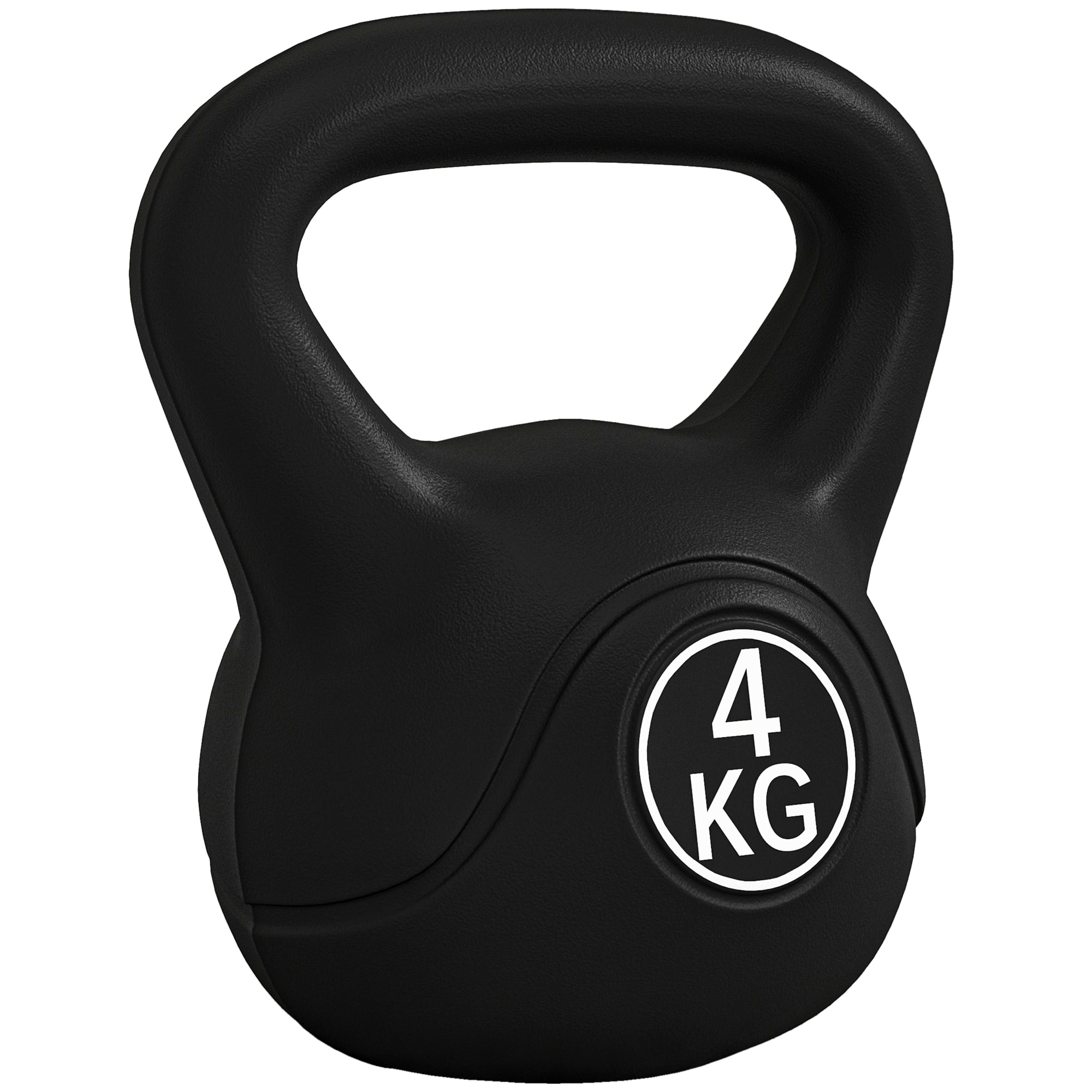 Pesa Rusa 4 kg, Kettlebell Revestimiento de Plástico y Relleno de Arena, con Mango Ancho y Base Plana, para Entrenamiento Culturismo, en Casa, Gimnasio, Negro
