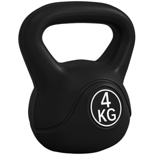Pesa Rusa 4 kg, Kettlebell Revestimiento de Plástico y Relleno de Arena, con Mango Ancho y Base Plana, para Entrenamiento Culturismo, en Casa, Gimnasio, Negro