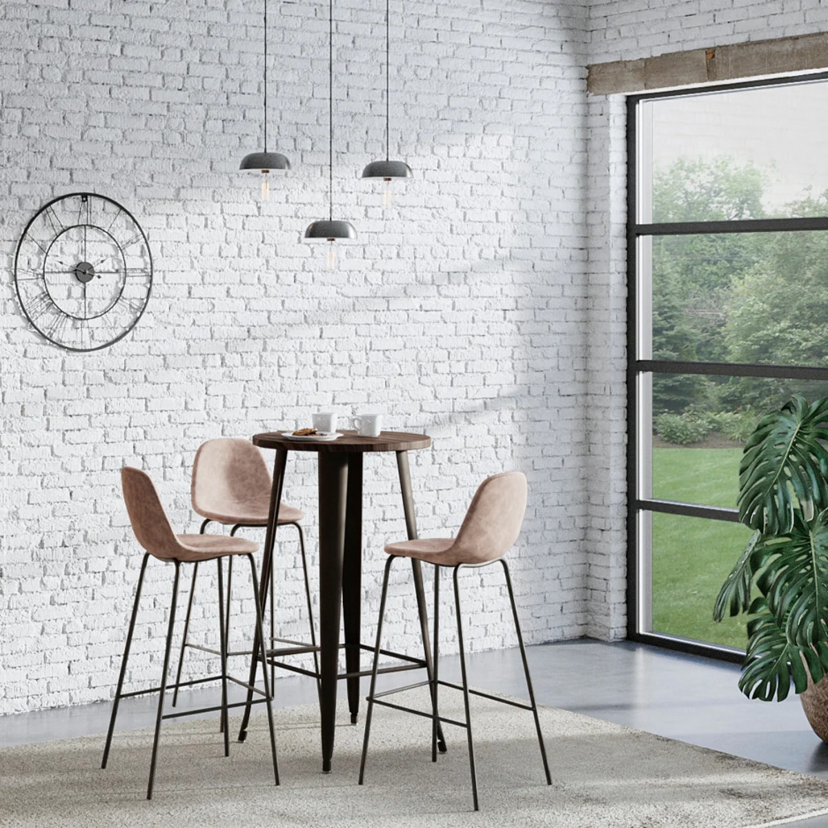 Lot de 2 chaises de bar 75 cm en cuir synthétique taupe - Henrik