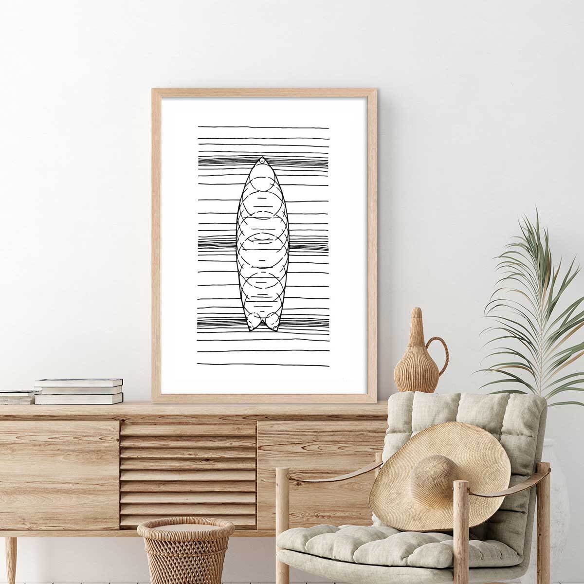 Poster surf géo Affiche + cadre en bois - Chêne