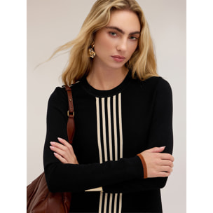 Motivi - Vestito svasato in maglia con dettaglio a righe - Nero