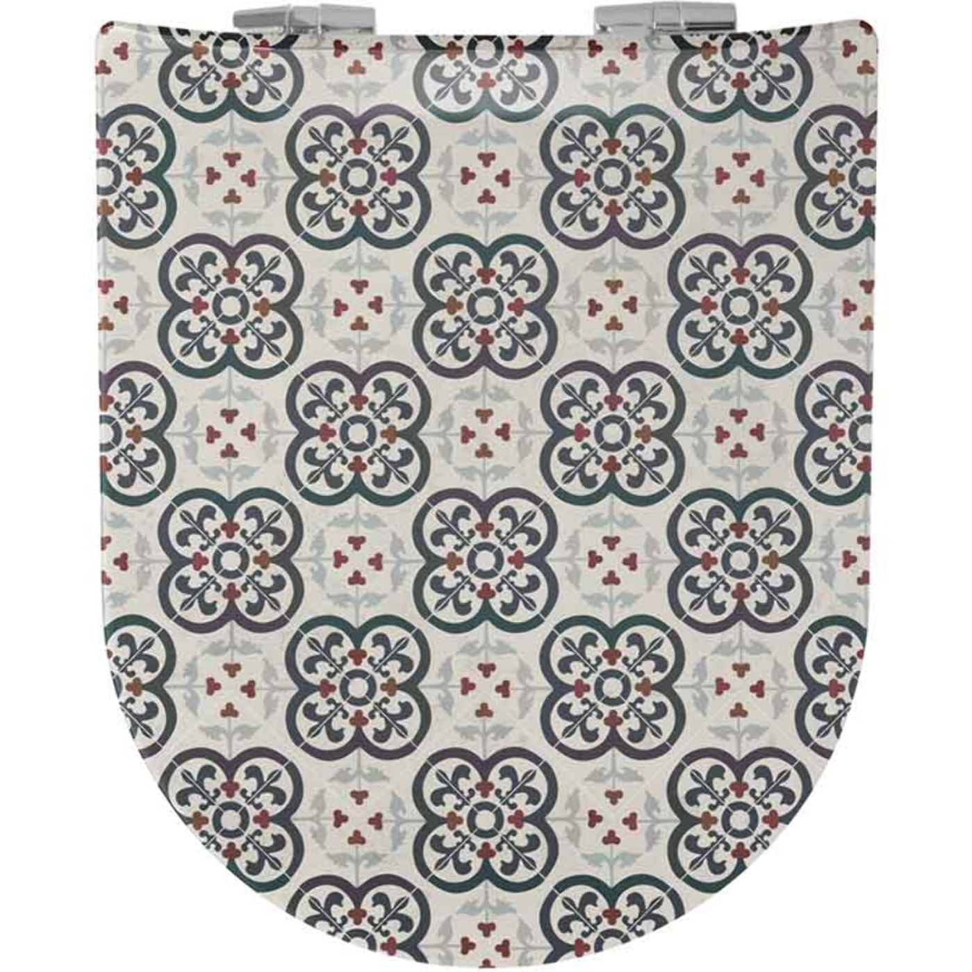 Abattant wood slim avec descente assistée à motifs carreaux de faïence - Crème