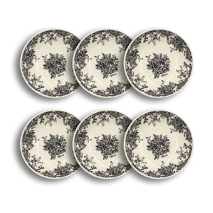Lot de 6 assiettes creuses porcelaine blanc et noir 20,5cm FLORALI