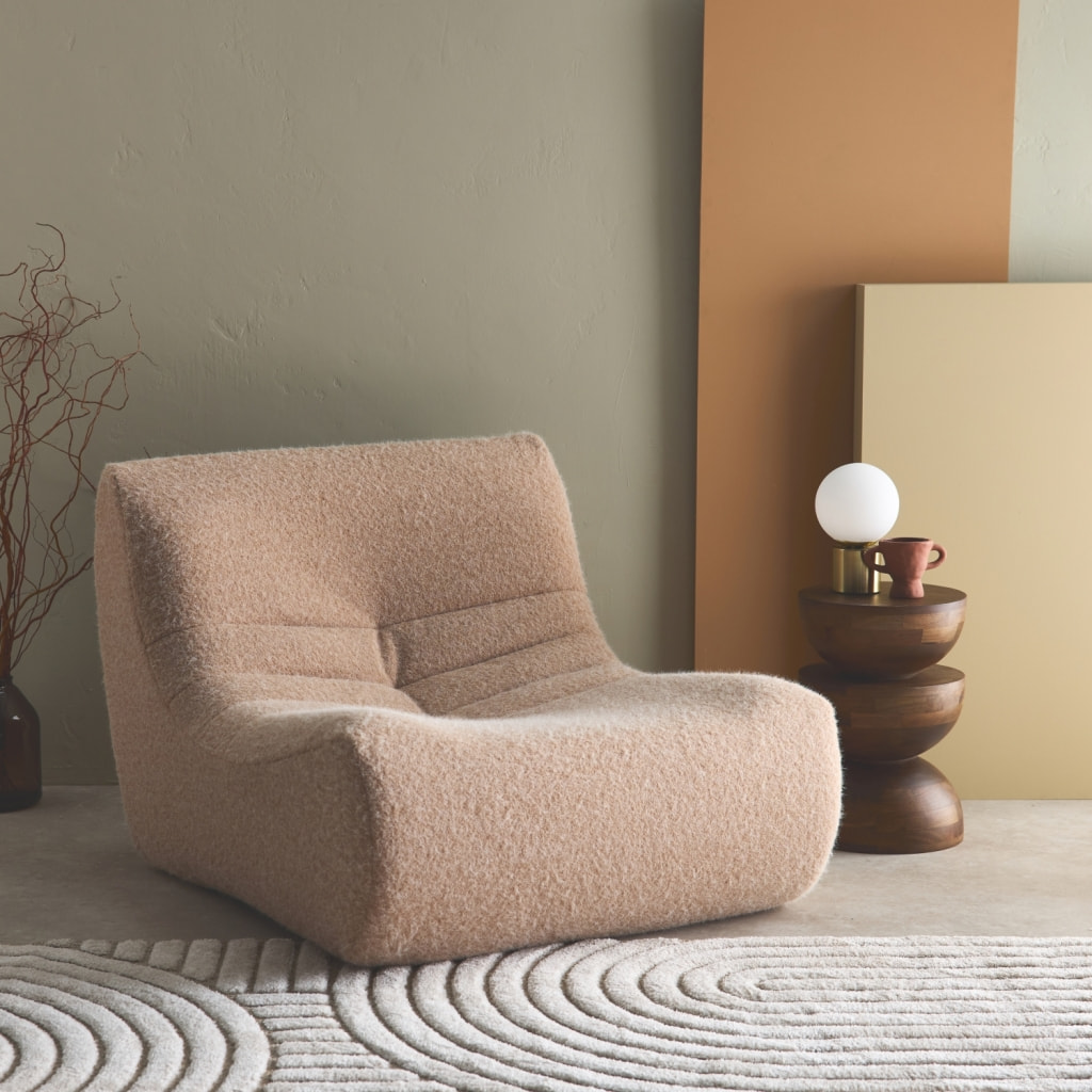 Chauffeuse tissu effet alpaca 1 place. beige. style contemporain. L 91 x P 105 x H 72cm