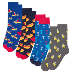 Set de 4 pares de calcetines - diseños "Canoa", "Hot Dog", "Palmeras" y "Banana"