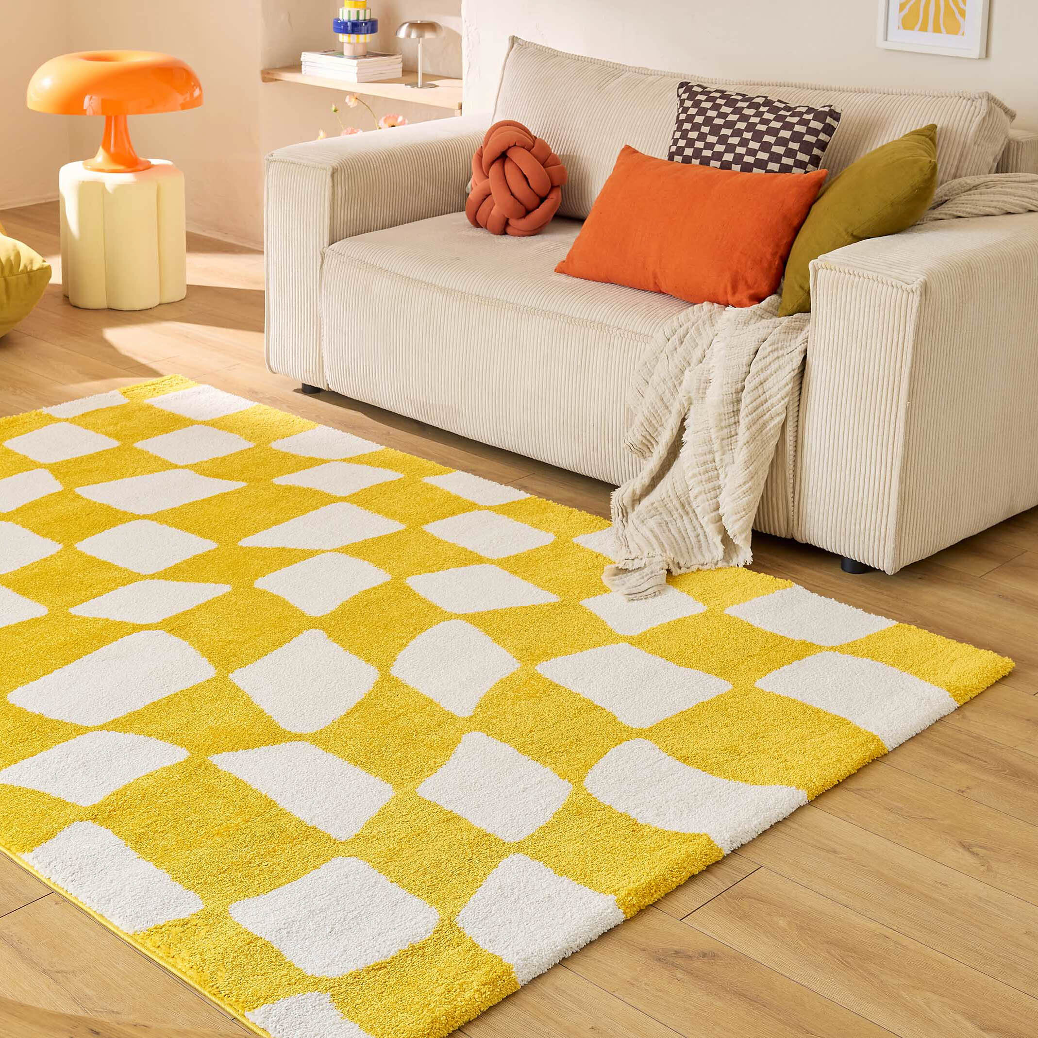 GROOVY - Tapis rétro coloré style seventies - Confortable et moelleux - Jaune