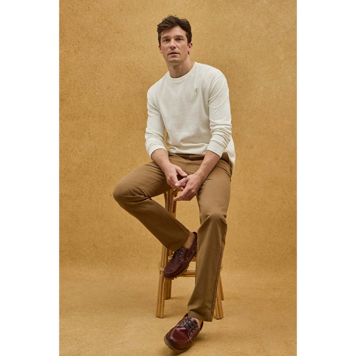 Maglietta a righe ecrù e beige a maniche lunghe con ricamo Rigby Go