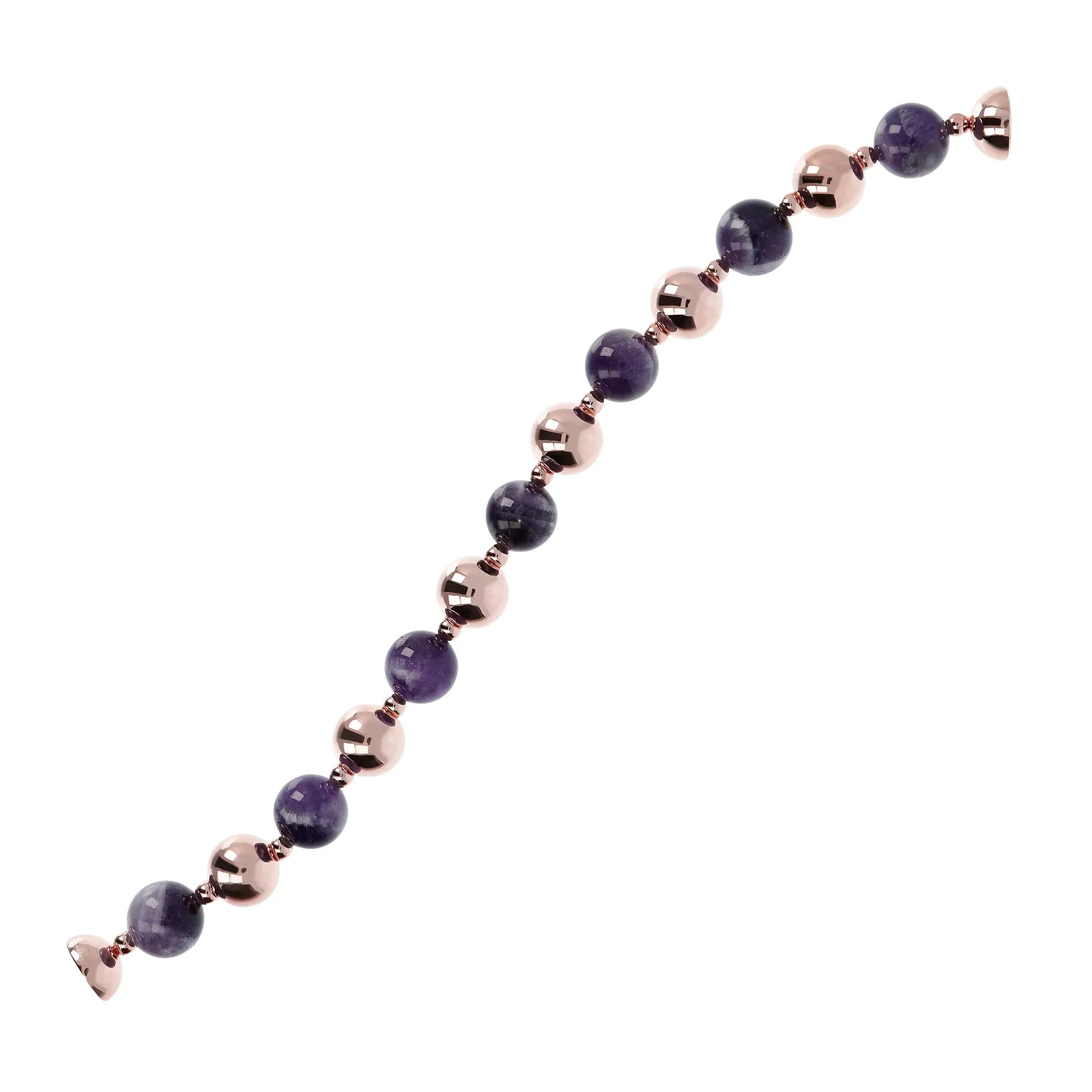 Bracciale con Bead Lucide e Pietra Naturale Quarzo Rosa Sfaccettato