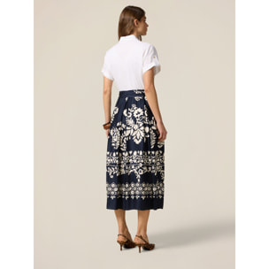 Oltre - Vestido camisero con falda estampada - Azul