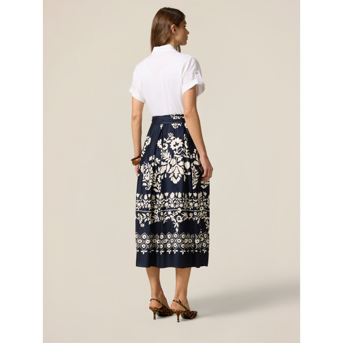 Oltre - Vestido camisero con falda estampada - Azul