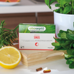 OLIOSEPTIL - Gélules Sinus - Complexe de 7 Huiles Essentielles Pures et Chémotypées en Gélules Végétales L-Vcaps - Dès 15 Ans - Participe au Fonctionnement Optimal du Système Respiratoire - Lot de 2