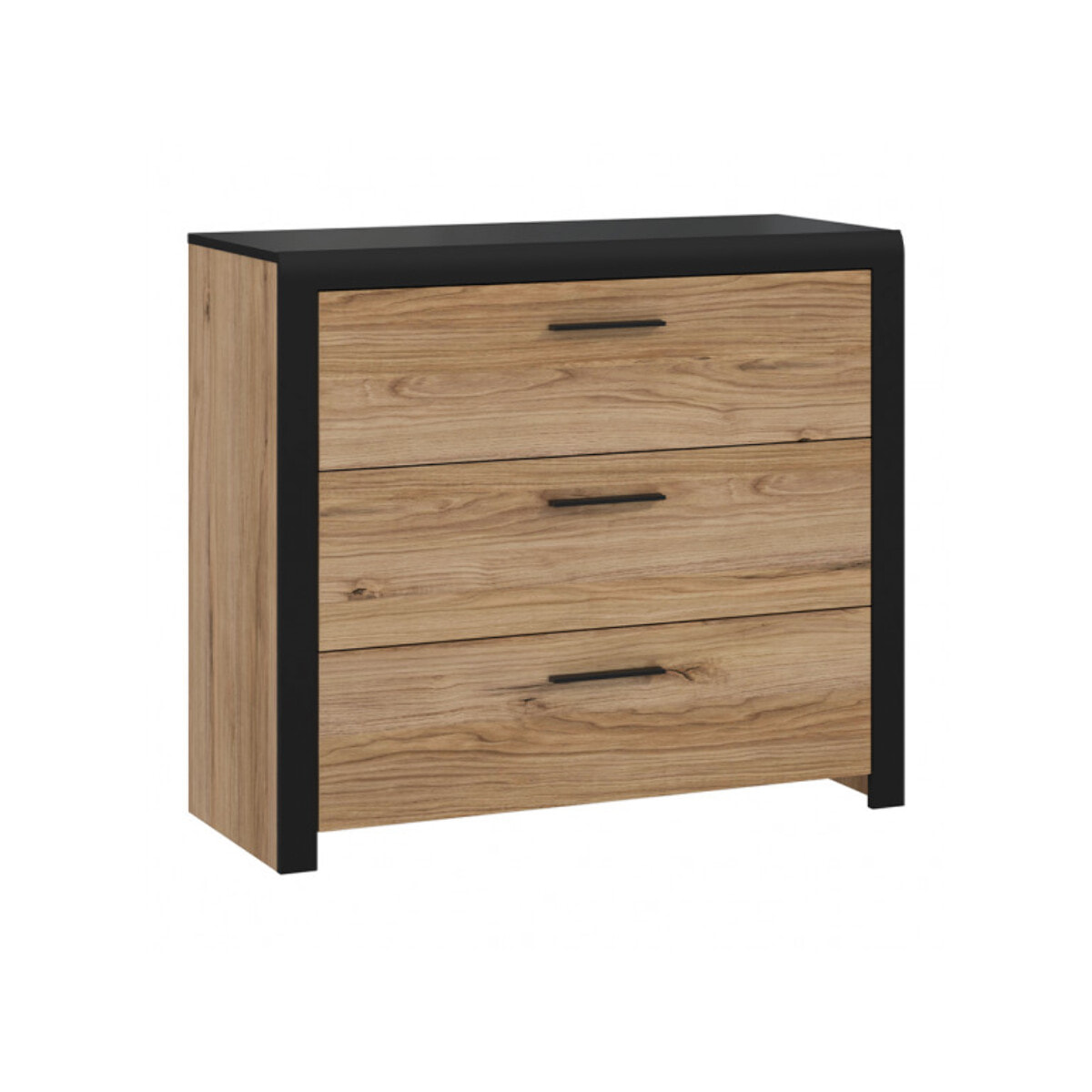 Commode 3 tiroirs en décor bois chêne - DAVID