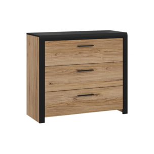 Commode 3 tiroirs en décor bois chêne - DAVID