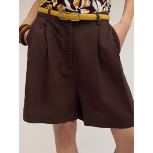 Motivi - Shorts a vita alta in misto lino con pinces - Marrone