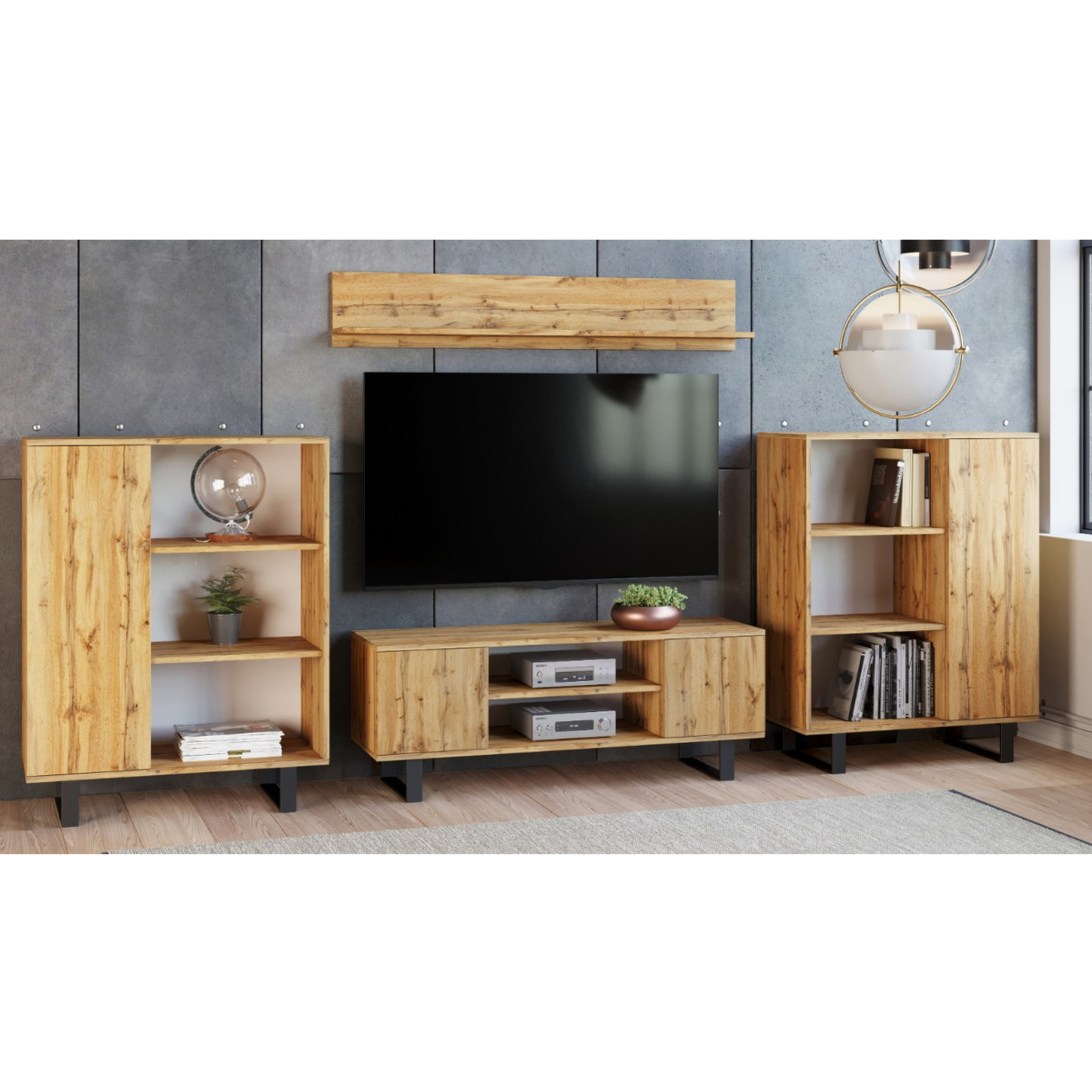 Mobile porta TV Focus in rovere e metallo nero