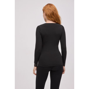 Maglietta termica con scollo a V e dettagli in pizzo nero