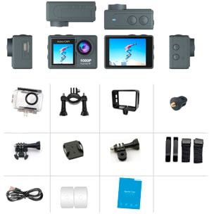 Cámara Deportiva AT-G40 1080FHD con 12 mpx, doble pantalla de 2" y 1.3" con multitud de accesorios deportivos y WIFI.