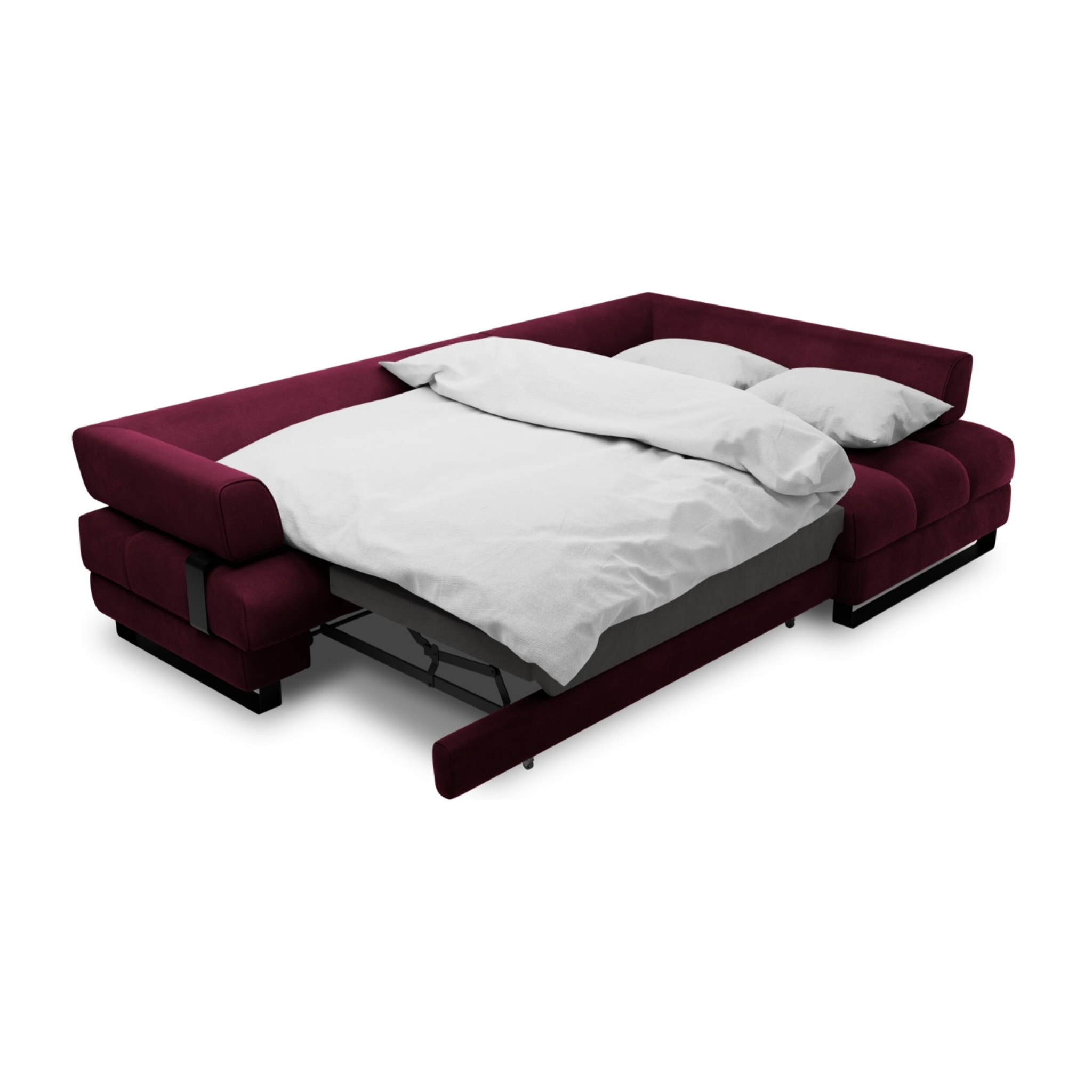 Canapé d'angle droit convertible avec coffre de rangement "Clinton" 5 places en velours rouge foncé