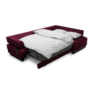 Canapé d'angle droit convertible avec coffre de rangement "Clinton" 5 places en velours rouge foncé