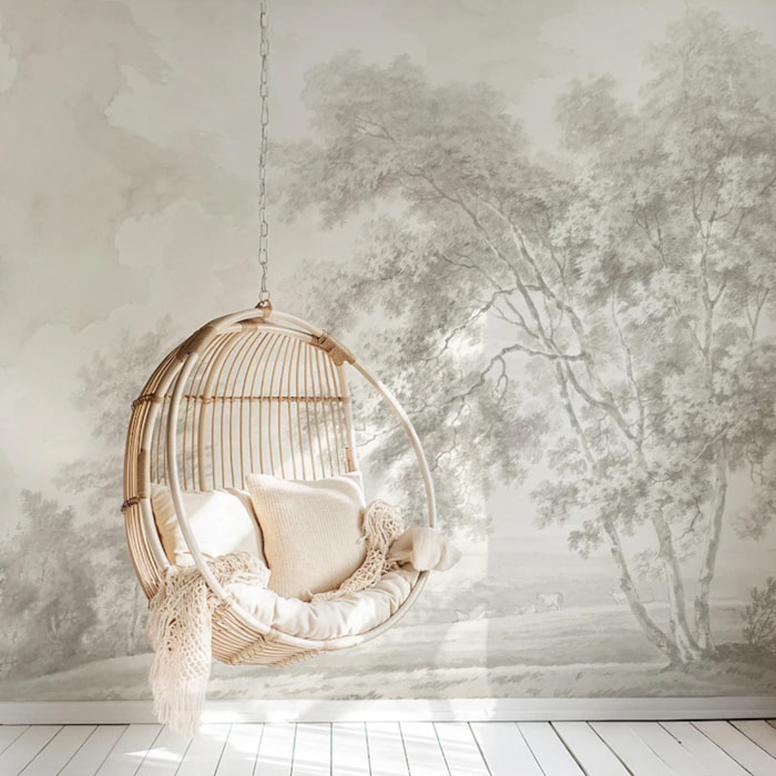 Carta da Parati Paesaggio Crema Seppia