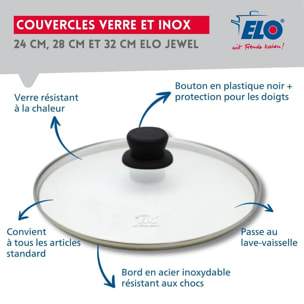 Set de 3 Poêles 24, 28 et 32 cm céramique sans PFAS et 3 couvercles Profi Therm Platinum Elo