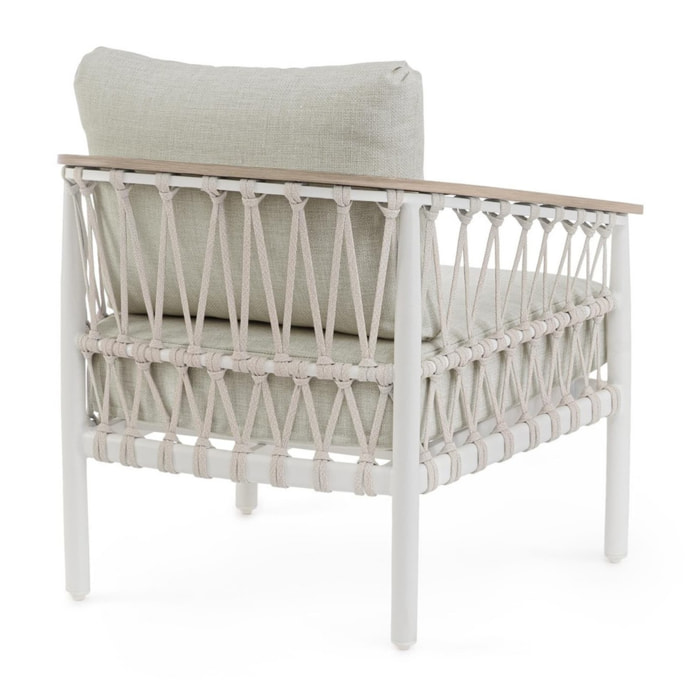 Set 2 poltrone da giardino GAUDIX con cuscini beige, intreccio in corda e struttura bianca