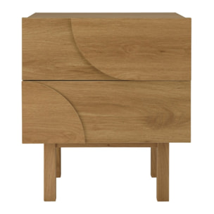 ETHAN - Table de chevet bois 2 tiroirs motif arrondi couleur naturelle