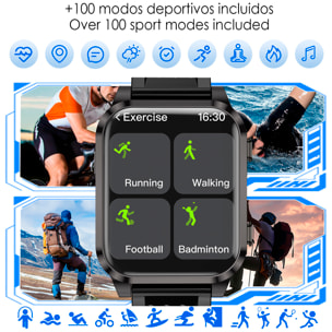 Smartwatch AIMB-Z20. Con termometro, modalità sportive, auricolari bluetooth integrati e 2 cinturini in silicone.