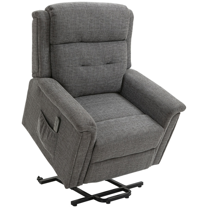 Fauteuil releveur électrique inclinable - repose-pied ajustable - télécommande - Fauteuil de relaxation - tissu polyester aspect lin gris chiné