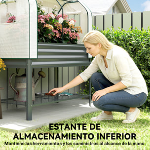 Huerto Urbano Elevado con Cubierta de Invernadero de 140 g/m² PE, Mesa de Cultivo de Metal Galvanizado con Estante Inferior y Forro para Cultivo, Plantas y Flores, 120x55x140 cm, Gris Oscuro