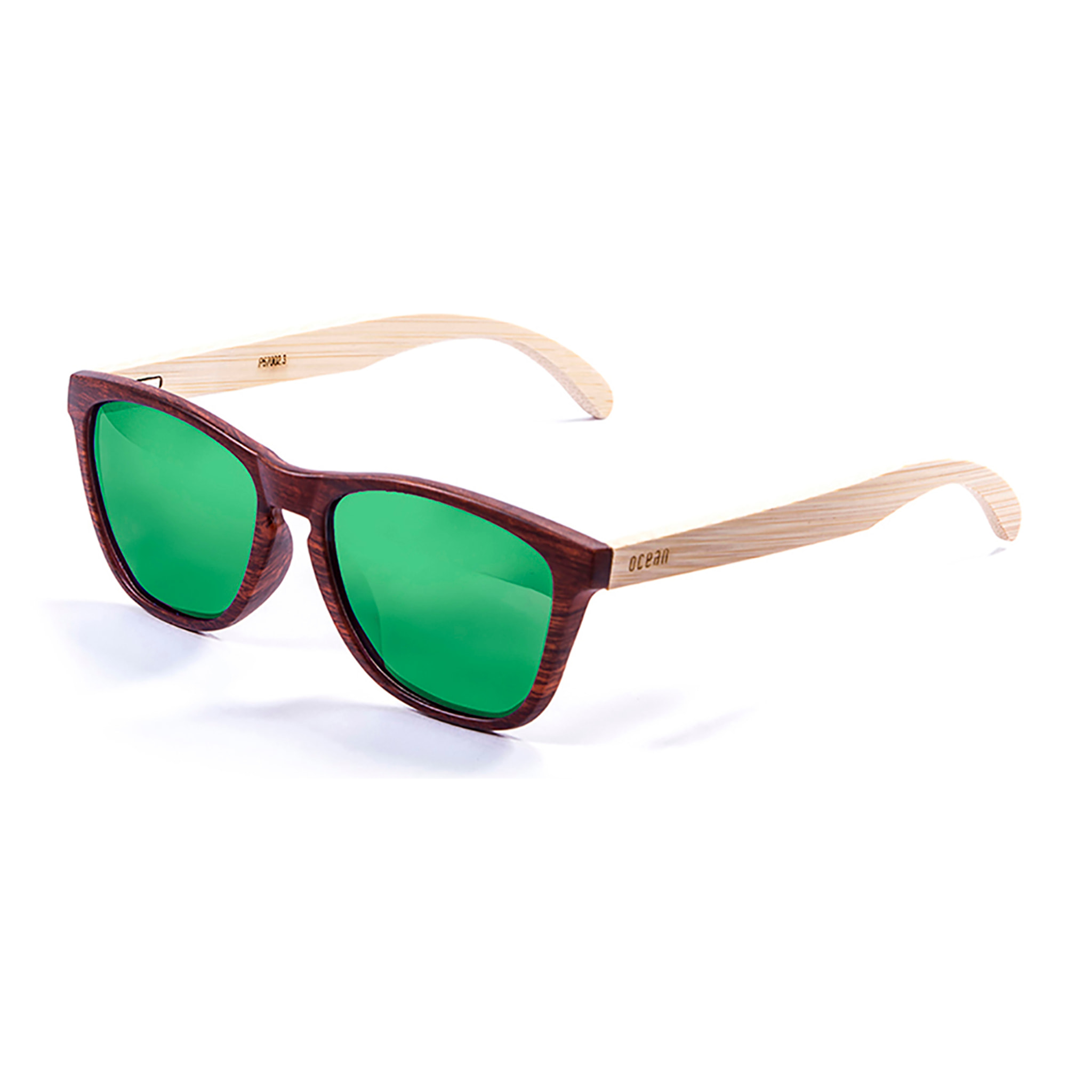 Gafas de sol OCEAN SEA WOOD - Nuevo brazo natural de bambú con frente marrón / Revo verde