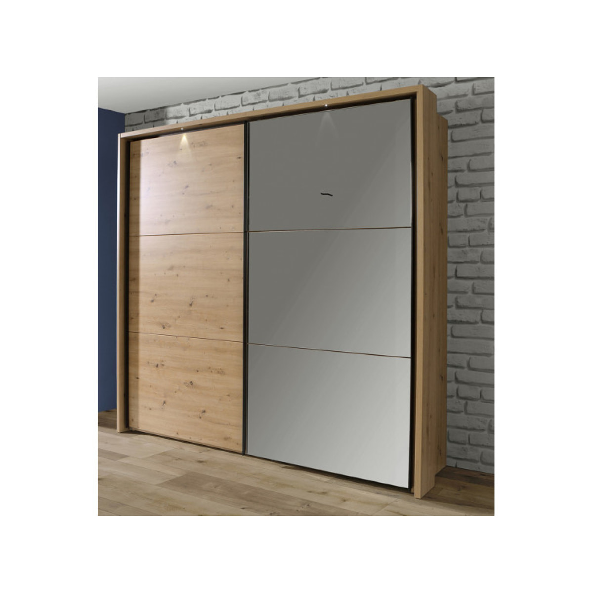 Armoire/Dressing 2 portes coulissantes LED & miroir L230cm - IBIZA