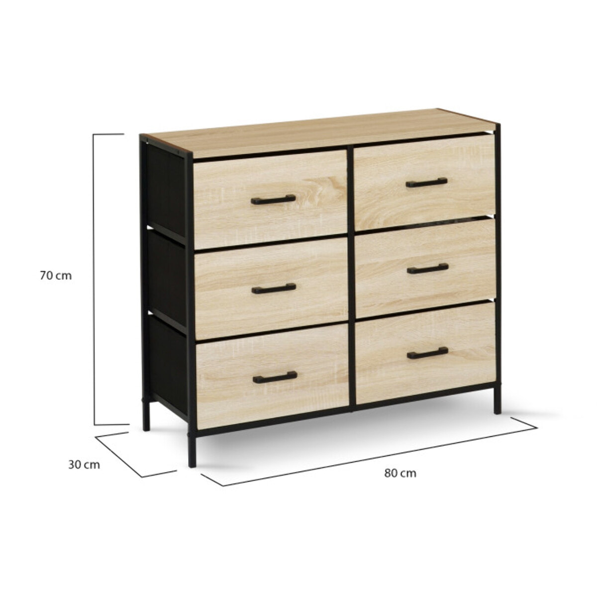 Commode Iris 6 tiroirs en bois et tissu