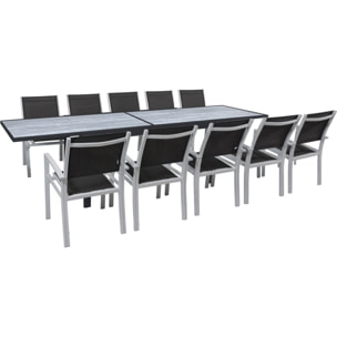 Table extensible et chaises de jardin en aluminium "Lagos" - 200/320 x 105 x 76 cm - 10 chaises - Noir